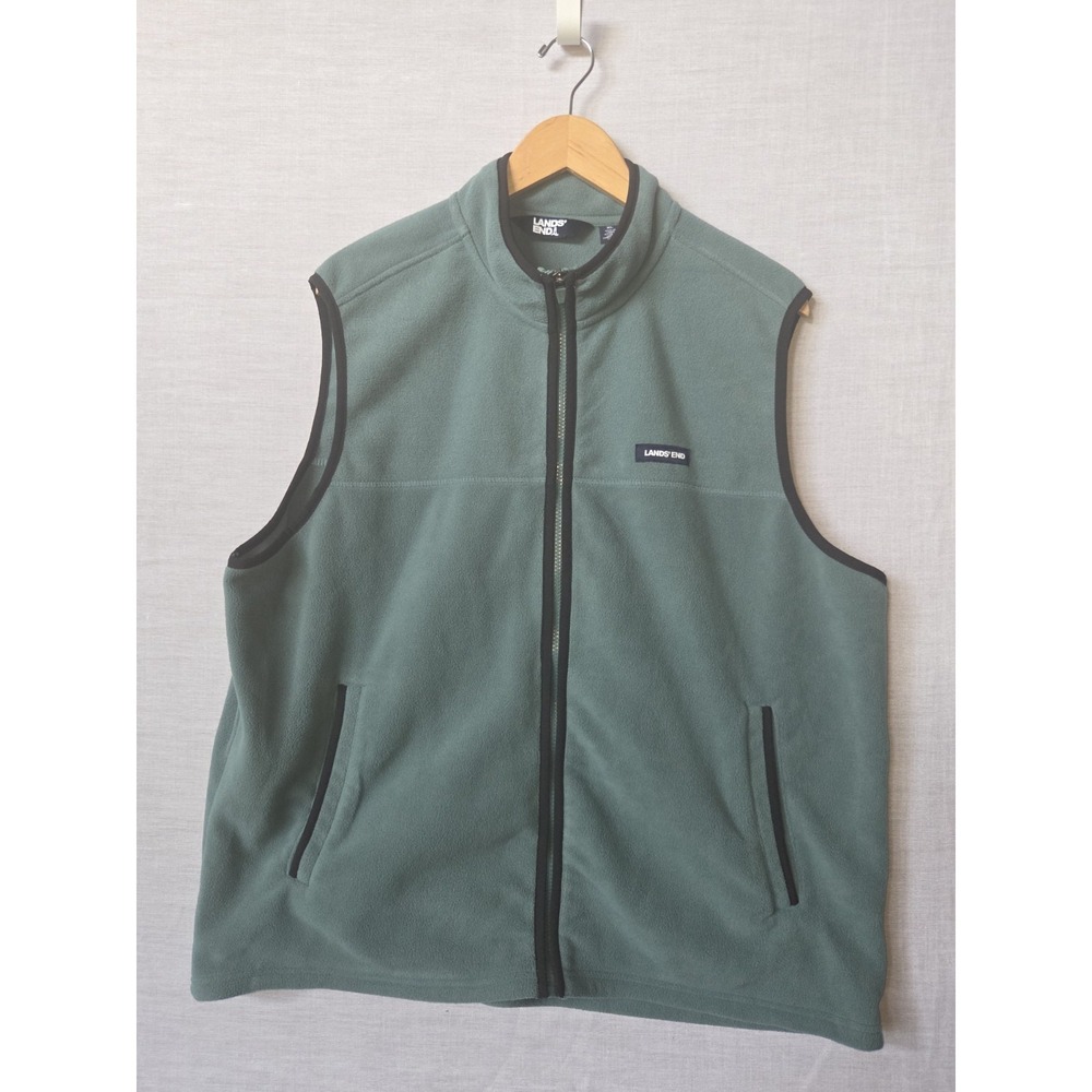 Lands End Vest Mens XL Teal Blue Softshell Full Zip Fleece Lined Pockets Outdoor